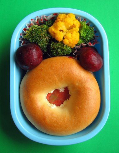 Salmon mini bagel sandwich lunch for prschooler