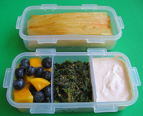 Tamale and spinach salad lunch for preschooler