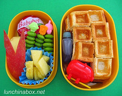 Frozen waffle bento lunch for preschooler
