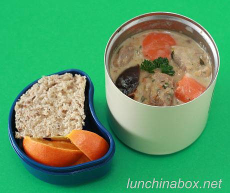 Pork, fennel and prune stew bento lunch for preschooler